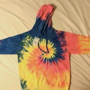Colortone NWT Tie Dye Adult Pullover Hoodie in Neon Rainbow color, Size Medium